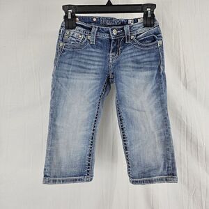 Miss Me Girls Size 10 YI7177P3 Spade Embroidered Capri Rhinestone